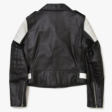 Load image into Gallery viewer, 極美品 CELINE セリーヌ ダブルライダースジャケット ブラック ホワイト カーフスキン 2E235599E シルバー金具 サイズ36 中古 4a005126