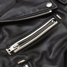 Load image into Gallery viewer, 極美品 CELINE セリーヌ ダブルライダースジャケット ブラック ホワイト カーフスキン 2E235599E シルバー金具 サイズ36 中古 4a005126