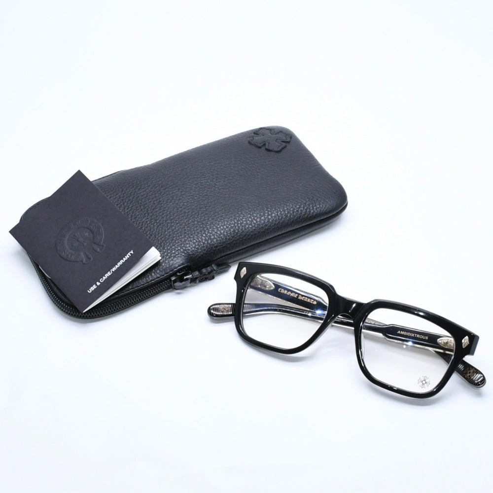 CHROME HEARTS クロムハーツ AMBIDIXTROUS ウェリントン型サングラス 伊達メガネ CHプラス BK-18KGP 53□21-151 日本製 美品 中古 4a005127