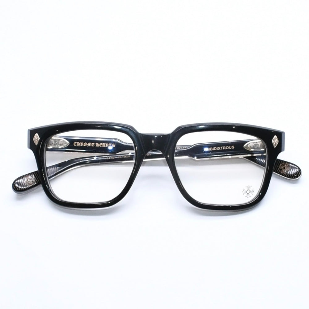 CHROME HEARTS クロムハーツ AMBIDIXTROUS ウェリントン型サングラス 伊達メガネ CHプラス BK-18KGP 53□21-151 日本製 美品 中古 4a005127