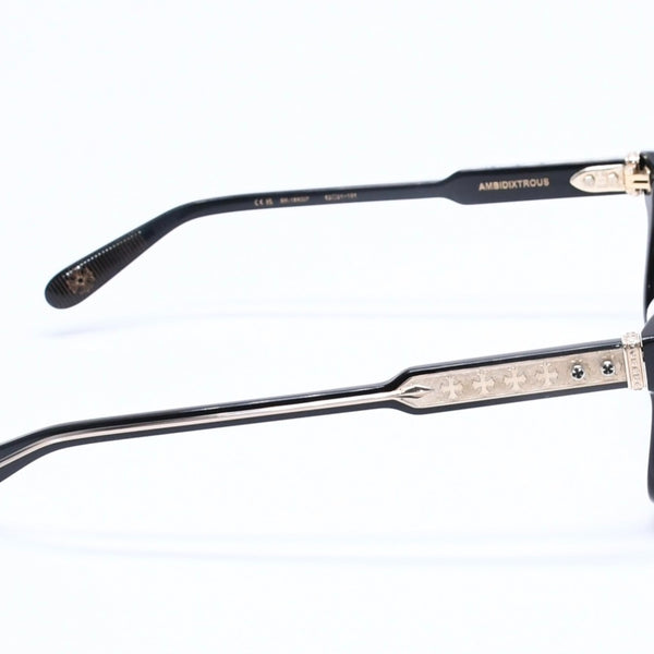 CHROME HEARTS クロムハーツ AMBIDIXTROUS ウェリントン型サングラス 伊達メガネ CHプラス BK-18KGP 53□21-151 日本製 美品 中古 4a005127