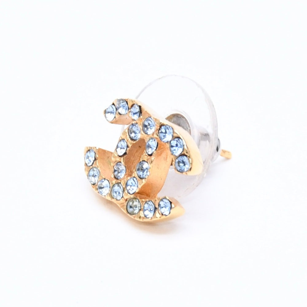 極美品 CHANEL シャネル ピアス 片耳ピアス ココマーク ラインストーン ゴールド 01P刻印 重量約1.74g 中古 4a005147