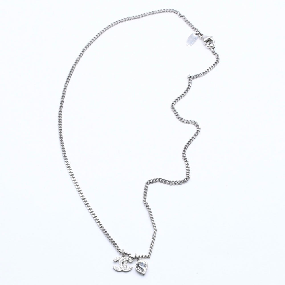 CHANEL シャネル ココマーク ネックレス シルバー ラインストーン ハート 09C刻印 重量約7.03g 美品 中古 4a005151
