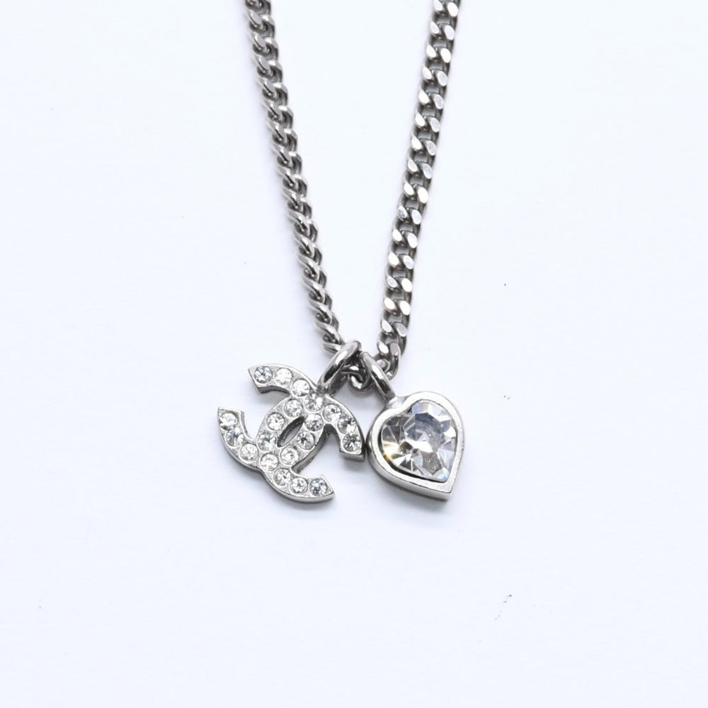 CHANEL シャネル ココマーク ネックレス シルバー ラインストーン ハート 09C刻印 重量約7.03g 美品 中古 4a005151