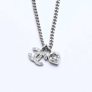 CHANEL シャネル ココマーク ネックレス シルバー ラインストーン ハート 09C刻印 重量約7.03g 美品 中古 4a005151