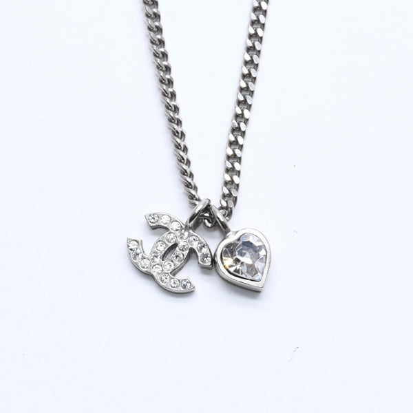 CHANEL シャネル ココマーク ネックレス シルバー ラインストーン ハート 09C刻印 重量約7.03g 美品 中古 4a005151