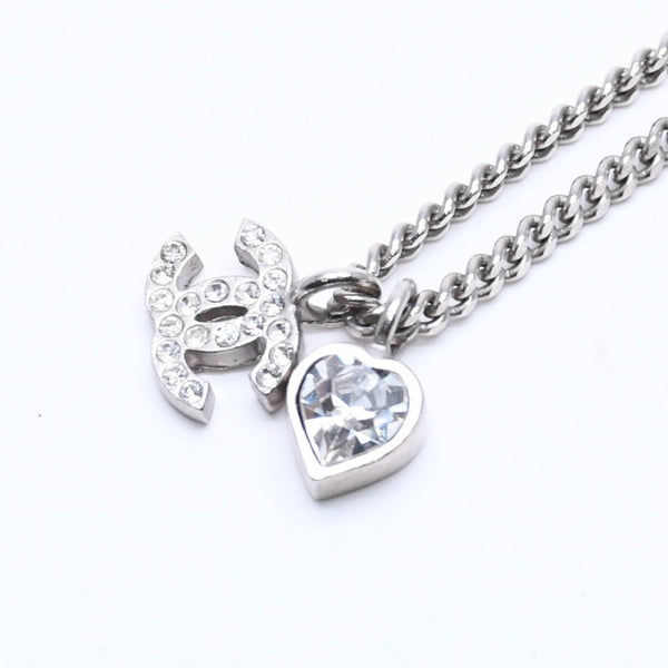 CHANEL シャネル ココマーク ネックレス シルバー ラインストーン ハート 09C刻印 重量約7.03g 美品 中古 4a005151