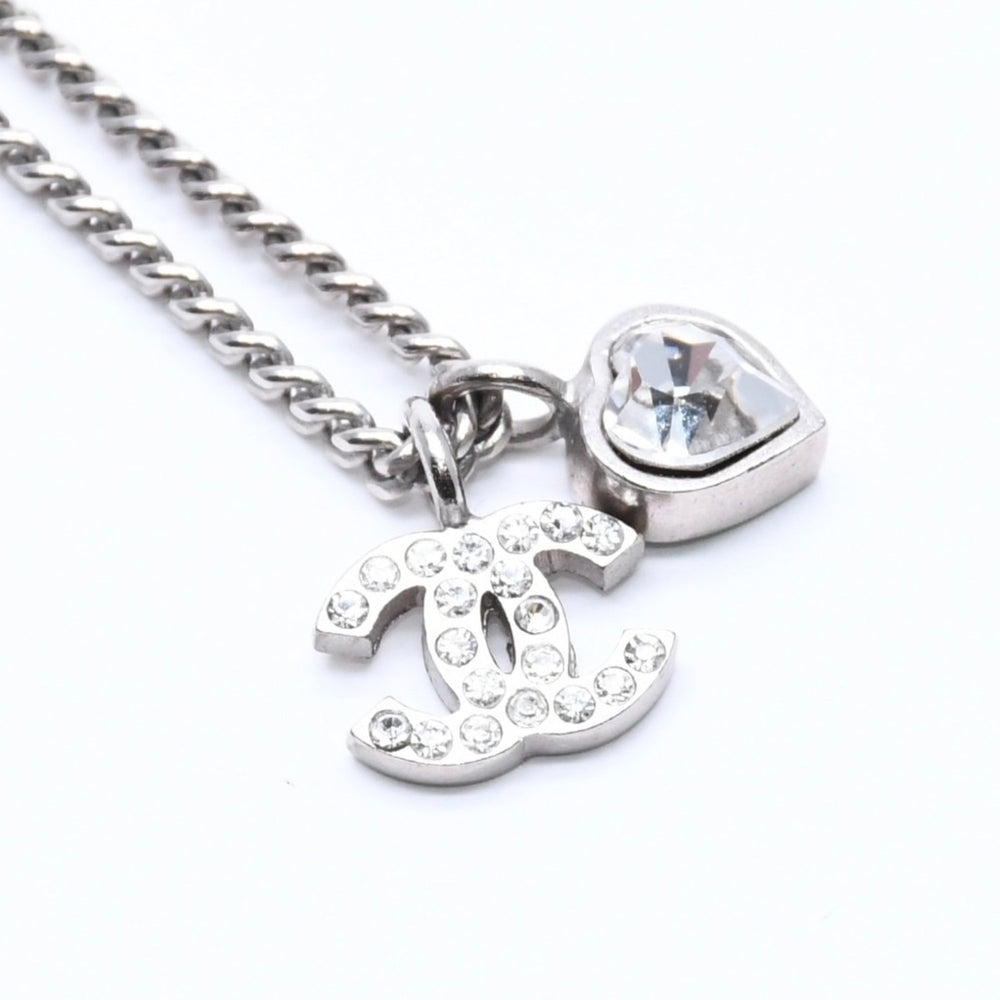 CHANEL シャネル ココマーク ネックレス シルバー ラインストーン ハート 09C刻印 重量約7.03g 美品 中古 4a005151