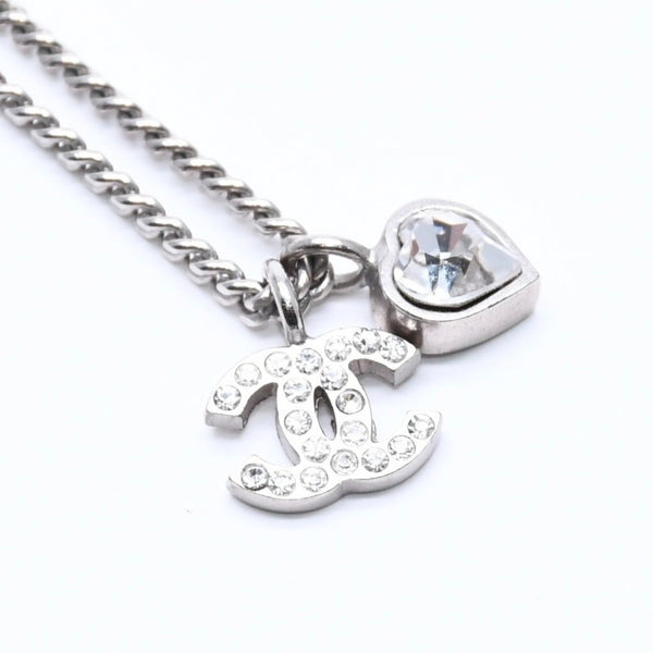 CHANEL シャネル ココマーク ネックレス シルバー ラインストーン ハート 09C刻印 重量約7.03g 美品 中古 4a005151