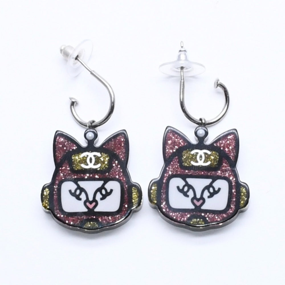 極美品 CHANEL シャネル ピアス イヤリング ロボットキャット ピンク イエロー ラメ 17S刻印 重量約7.52g 中古 4a005161