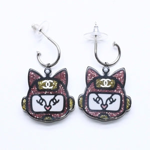 極美品 CHANEL シャネル ピアス イヤリング ロボットキャット ピンク イエロー ラメ 17S刻印 重量約7.52g 中古 4a005161