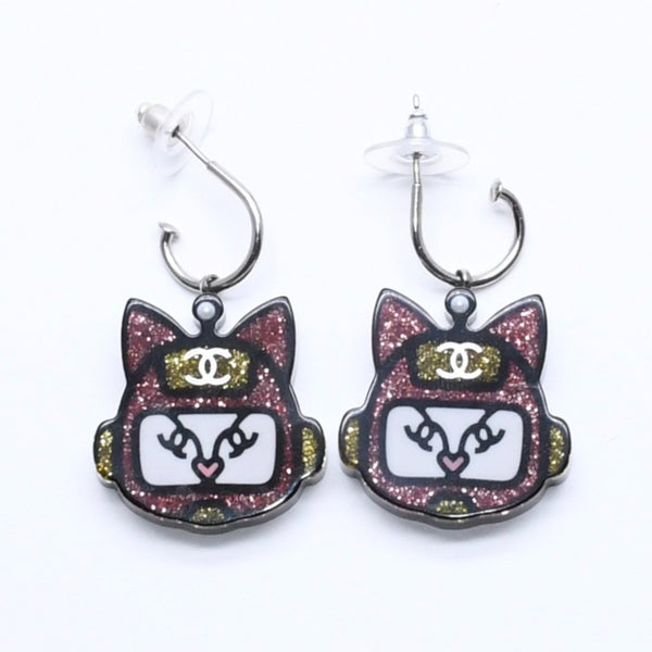 極美品 CHANEL シャネル ピアス イヤリング ロボットキャット ピンク イエロー ラメ 17S刻印 重量約7.52g 中古 4a005161