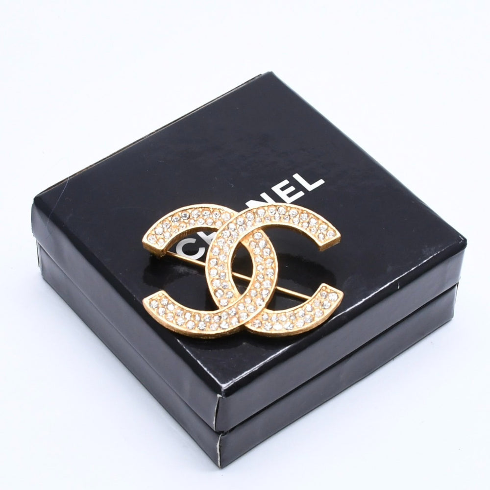 極美品 CHANEL シャネル ブローチ ラインストーン ココマーク 9.9g GP ラインストーン ゴールド金具 中古 4a005144