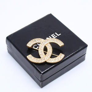 極美品 CHANEL シャネル ブローチ ラインストーン ココマーク 9.9g GP ラインストーン ゴールド金具 中古 4a005144