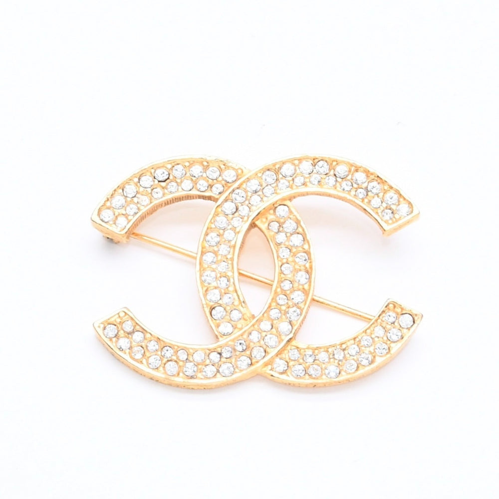 極美品 CHANEL シャネル ブローチ ラインストーン ココマーク 9.9g GP ラインストーン ゴールド金具 中古 4a005144
