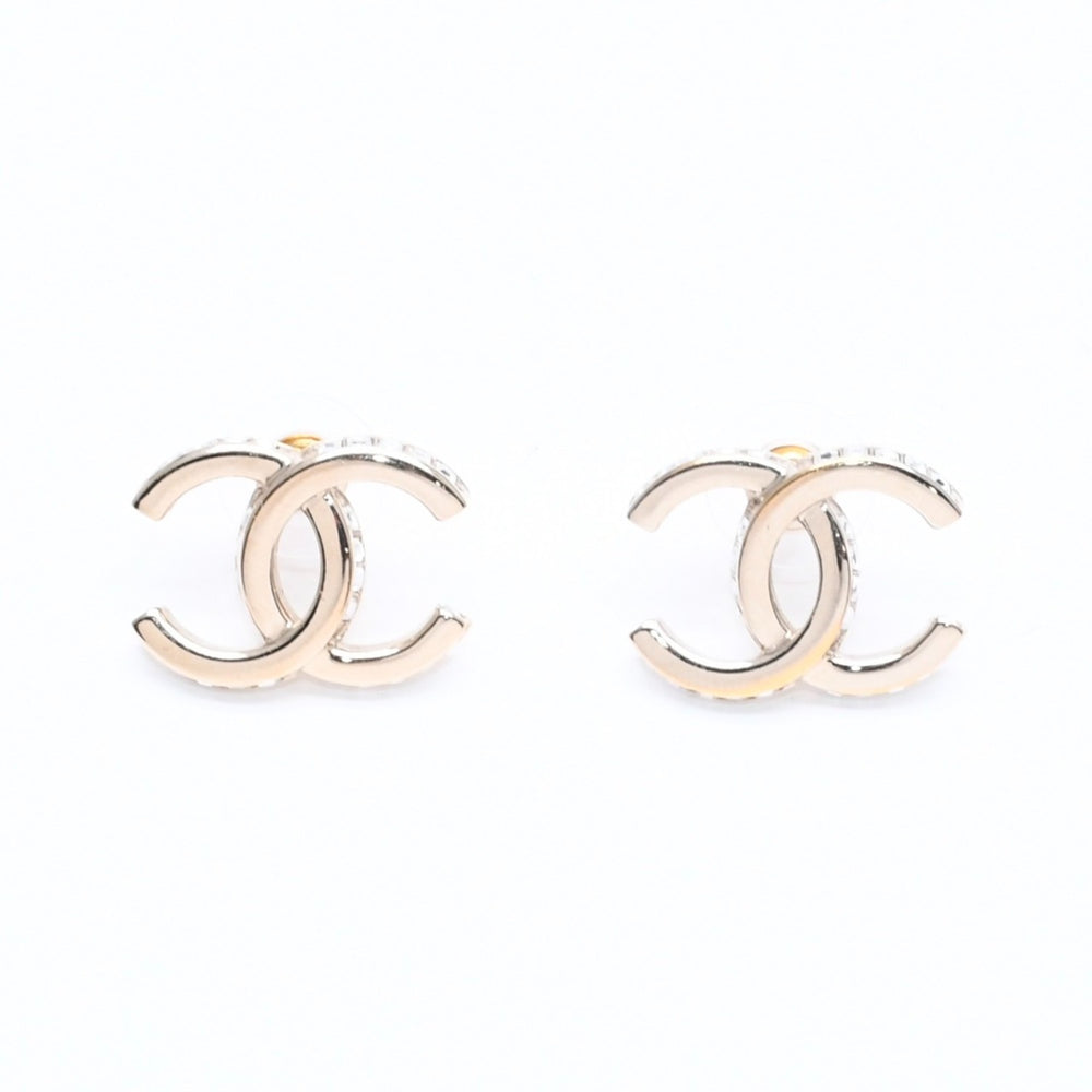 CHANEL シャネル ココマーク ピアス 重量約6.43g B23B刻印 GP メタル ラインストーン クリア ゴールド 両耳用 美品 中古 4a005160