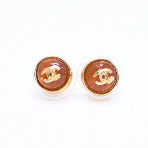 CHANEL シャネル ココマーク ピアス 重量約2.58g 99P刻印 ゴールド ブラウン GP メタル 樹脂系 両耳用 美品 中古 4a005145