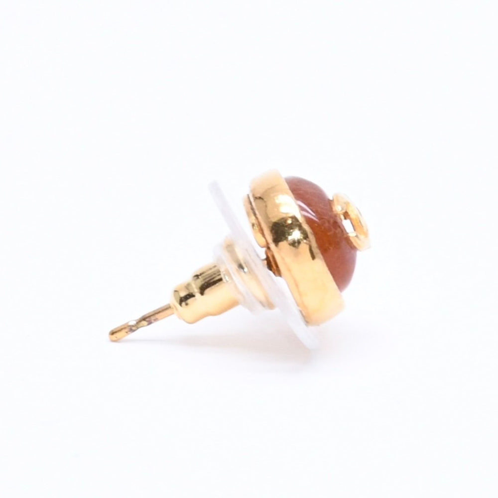 CHANEL Coco Mark Earrings Weight Approx. 2.58g 99P Engraved Gold Brown GP Metal Resin For Both Ears Good Condition Used 4a005145