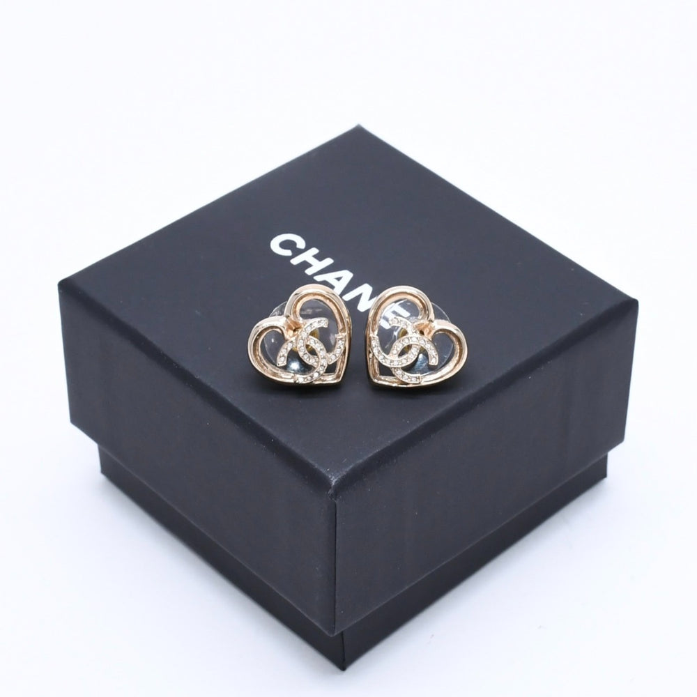 極美品 CHANEL シャネル ピアス ハート ココマーク 両耳 23C刻印 GP ラインストーン ゴールド金具 中古 4a005158