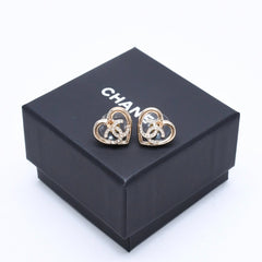 極美品 CHANEL シャネル ピアス ハート ココマーク 両耳 23C刻印 GP ラインストーン ゴールド金具 中古 4a005158