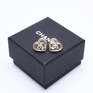 極美品 CHANEL シャネル ピアス ハート ココマーク 両耳 23C刻印 GP ラインストーン ゴールド金具 中古 4a005158
