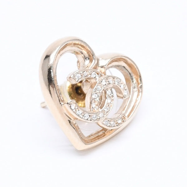 極美品 CHANEL シャネル ピアス ハート ココマーク 両耳 23C刻印 GP ラインストーン ゴールド金具 中古 4a005158