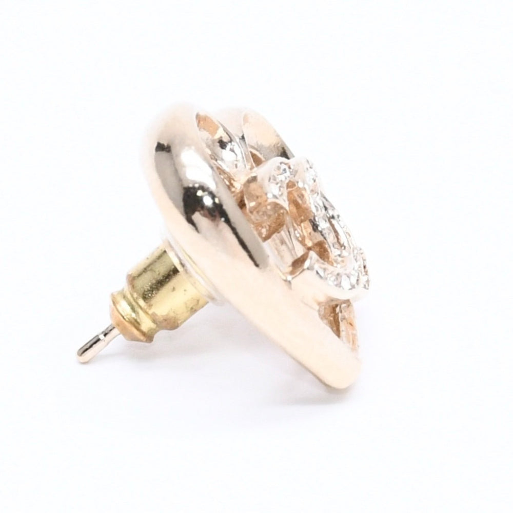 Very Good Condition CHANEL Earrings Heart Here Mark Both Ears 23C Engraved GP Rhinestone Gold Hardware Used 4a005158