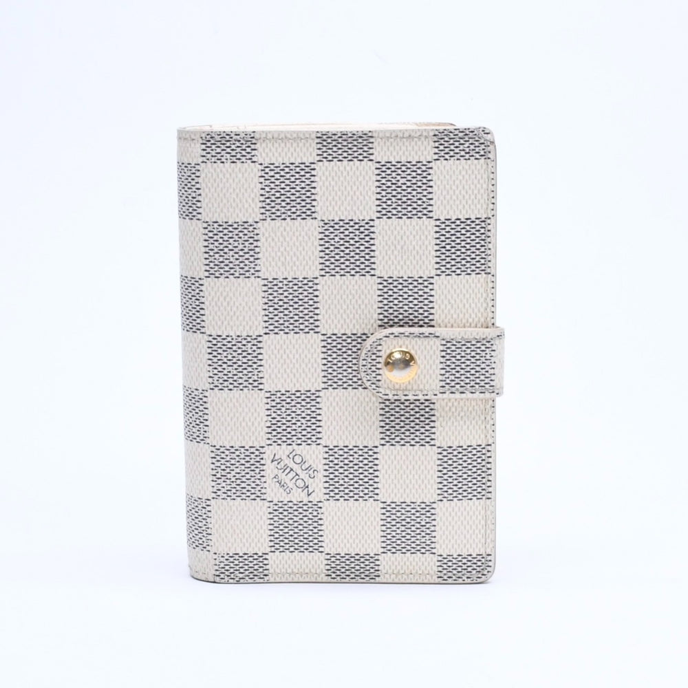 LOUIS VUITTON Bifold Wallet Damier Azur Portefeuille Viennois N61676 White Navy Gold Hardware Good Condition Used 4a005054