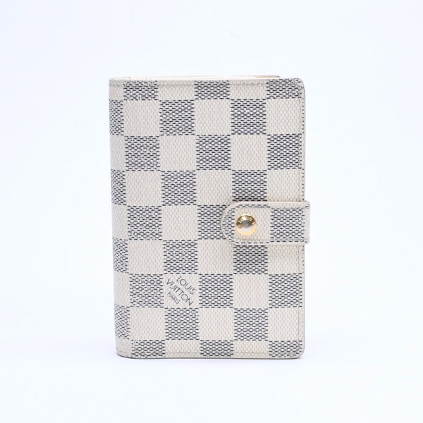 LOUIS VUITTON Bifold Wallet Damier Azur Portefeuille Viennois N61676 White Navy Gold Hardware Good Condition Used 4a005054
