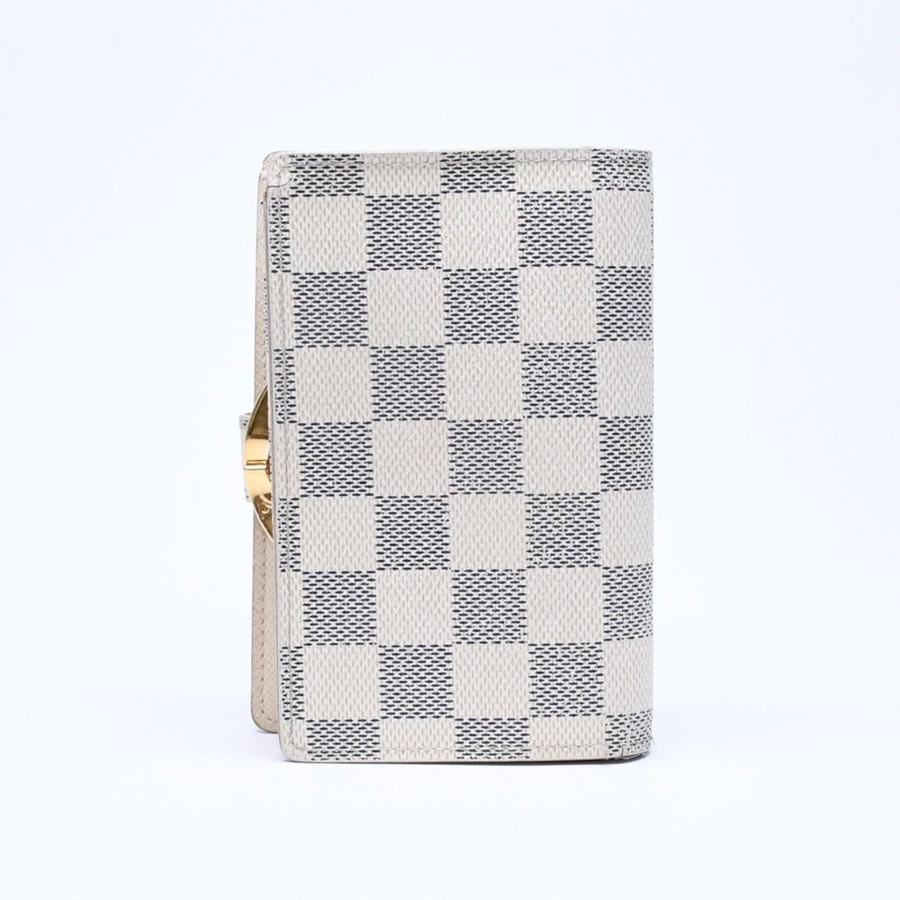 LOUIS VUITTON Bifold Wallet Damier Azur Portefeuille Viennois N61676 White Navy Gold Hardware Good Condition Used 4a005054