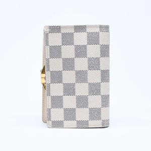 LOUIS VUITTON Bifold Wallet Damier Azur Portefeuille Viennois N61676 White Navy Gold Hardware Good Condition Used 4a005054