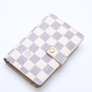 LOUIS VUITTON Bifold Wallet Damier Azur Portefeuille Viennois N61676 White Navy Gold Hardware Good Condition Used 4a005054