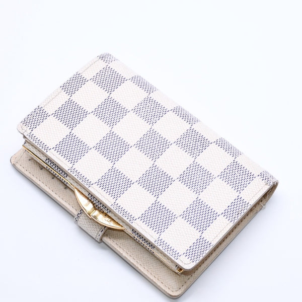 LOUIS VUITTON Bifold Wallet Damier Azur Portefeuille Viennois N61676 White Navy Gold Hardware Good Condition Used 4a005054