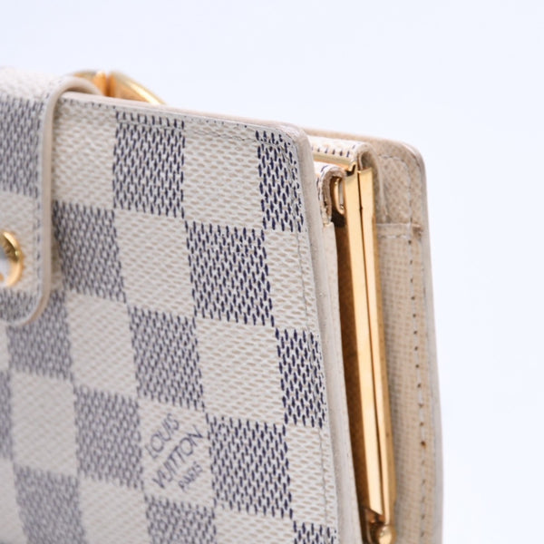LOUIS VUITTON Bifold Wallet Damier Azur Portefeuille Viennois N61676 White Navy Gold Hardware Good Condition Used 4a005054
