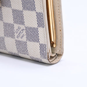 LOUIS VUITTON Bifold Wallet Damier Azur Portefeuille Viennois N61676 White Navy Gold Hardware Good Condition Used 4a005054