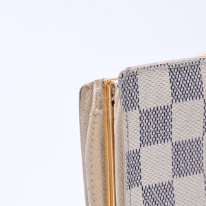 LOUIS VUITTON Bifold Wallet Damier Azur Portefeuille Viennois N61676 White Navy Gold Hardware Good Condition Used 4a005054