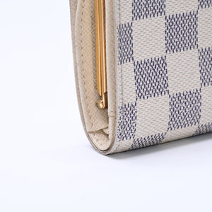 LOUIS VUITTON Bifold Wallet Damier Azur Portefeuille Viennois N61676 White Navy Gold Hardware Good Condition Used 4a005054