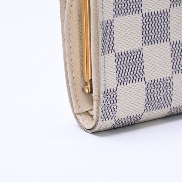 LOUIS VUITTON Bifold Wallet Damier Azur Portefeuille Viennois N61676 White Navy Gold Hardware Good Condition Used 4a005054
