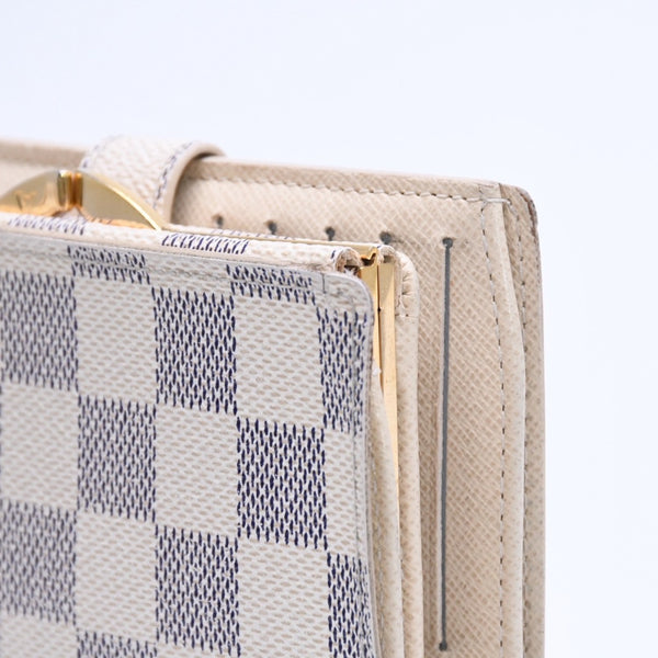 LOUIS VUITTON Bifold Wallet Damier Azur Portefeuille Viennois N61676 White Navy Gold Hardware Good Condition Used 4a005054