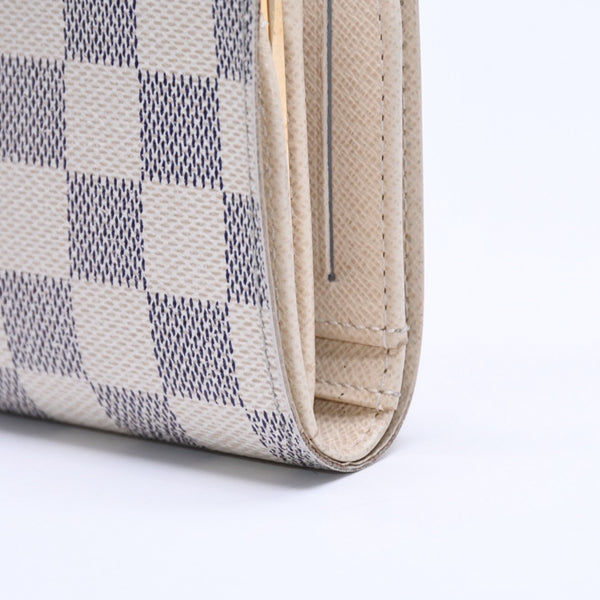 LOUIS VUITTON Bifold Wallet Damier Azur Portefeuille Viennois N61676 White Navy Gold Hardware Good Condition Used 4a005054