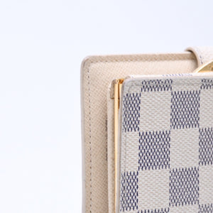 LOUIS VUITTON Bifold Wallet Damier Azur Portefeuille Viennois N61676 White Navy Gold Hardware Good Condition Used 4a005054