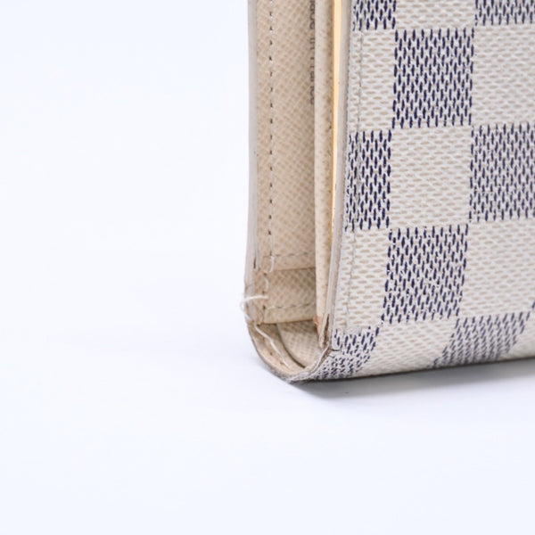 LOUIS VUITTON Bifold Wallet Damier Azur Portefeuille Viennois N61676 White Navy Gold Hardware Good Condition Used 4a005054