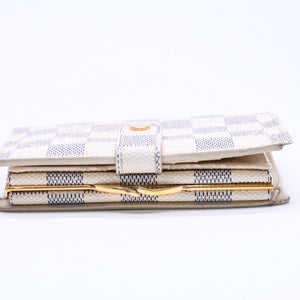 LOUIS VUITTON Bifold Wallet Damier Azur Portefeuille Viennois N61676 White Navy Gold Hardware Good Condition Used 4a005054