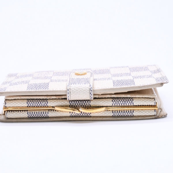 LOUIS VUITTON Bifold Wallet Damier Azur Portefeuille Viennois N61676 White Navy Gold Hardware Good Condition Used 4a005054