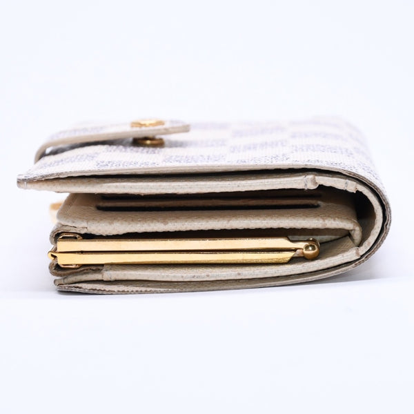 LOUIS VUITTON Bifold Wallet Damier Azur Portefeuille Viennois N61676 White Navy Gold Hardware Good Condition Used 4a005054