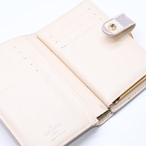 LOUIS VUITTON Bifold Wallet Damier Azur Portefeuille Viennois N61676 White Navy Gold Hardware Good Condition Used 4a005054
