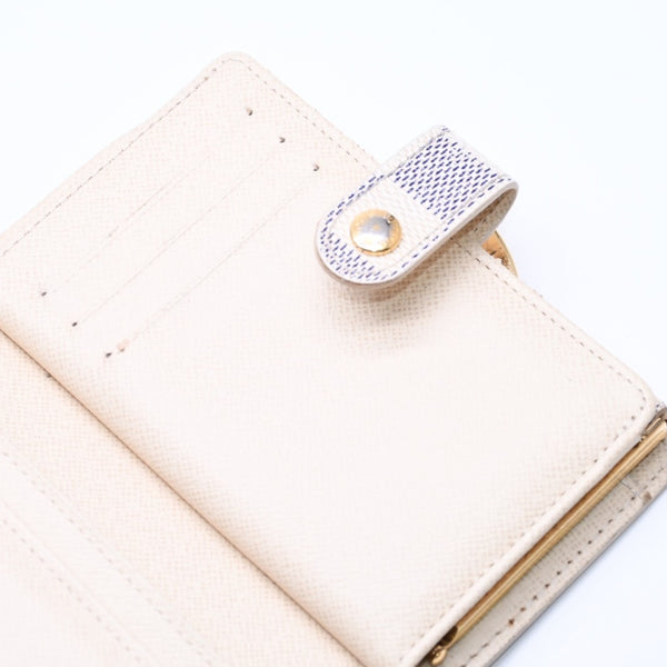 LOUIS VUITTON Bifold Wallet Damier Azur Portefeuille Viennois N61676 White Navy Gold Hardware Good Condition Used 4a005054