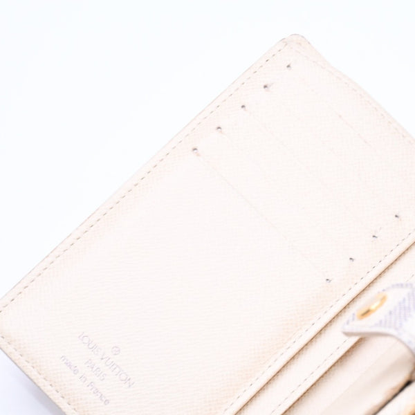 LOUIS VUITTON Bifold Wallet Damier Azur Portefeuille Viennois N61676 White Navy Gold Hardware Good Condition Used 4a005054