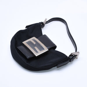 FENDI Handbag Mini Croissant Mini Mamma Pouch Accessory Case Cotton Jersey Leather Black Silver Hardware 2321 Good Condition Used 4a004857