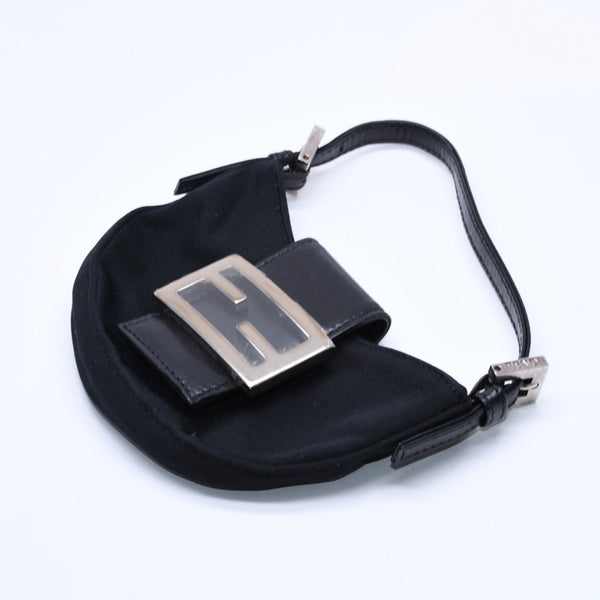 FENDI Handbag Mini Croissant Mini Mamma Pouch Accessory Case Cotton Jersey Leather Black Silver Hardware 2321 Good Condition Used 4a004857